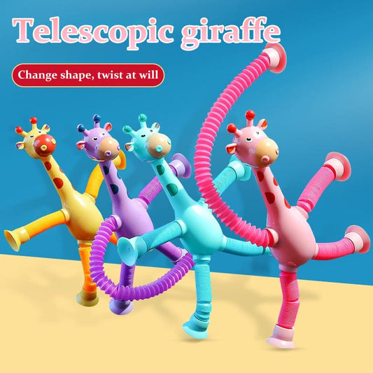 Suction Cup Giraffe Stretch Toy, Multi-Function Light-Up Extendable Tube