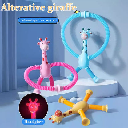 Suction Cup Giraffe Stretch Toy, Multi-Function Light-Up Extendable Tube