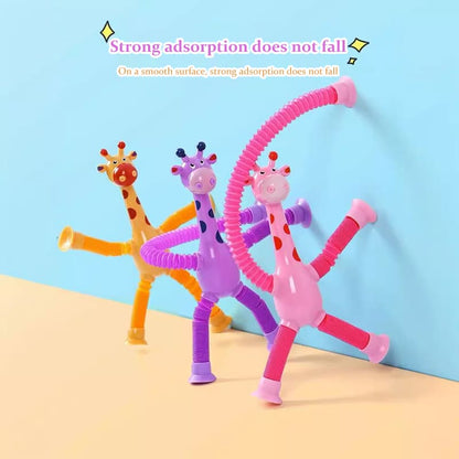 Suction Cup Giraffe Stretch Toy, Multi-Function Light-Up Extendable Tube