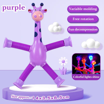 Suction Cup Giraffe Stretch Toy, Multi-Function Light-Up Extendable Tube