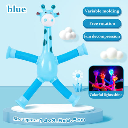 Suction Cup Giraffe Stretch Toy, Multi-Function Light-Up Extendable Tube