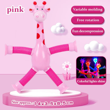 Suction Cup Giraffe Stretch Toy, Multi-Function Light-Up Extendable Tube