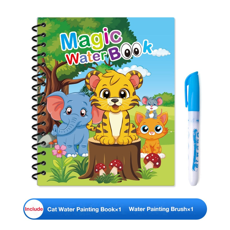 Children's Magic Educational Water Painting Book, Reusable Doodle Drawing Book with Clear Water
