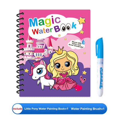 Children's Magic Educational Water Painting Book, Reusable Doodle Drawing Book with Clear Water
