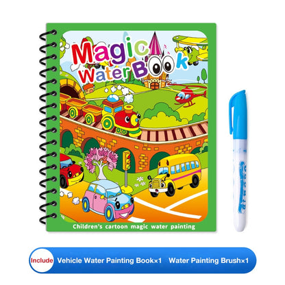 Children's Magic Educational Water Painting Book, Reusable Doodle Drawing Book with Clear Water