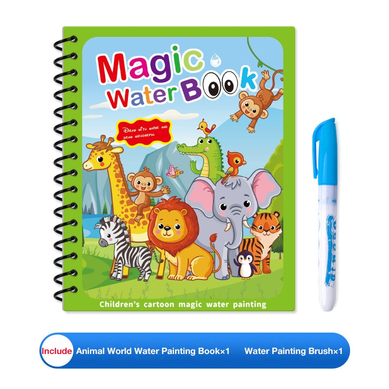 Children's Magic Educational Water Painting Book, Reusable Doodle Drawing Book with Clear Water