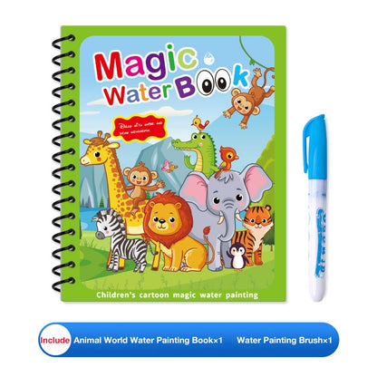 Children's Magic Educational Water Painting Book, Reusable Doodle Drawing Book with Clear Water