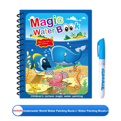 Children's Magic Educational Water Painting Book, Reusable Doodle Drawing Book with Clear Water
