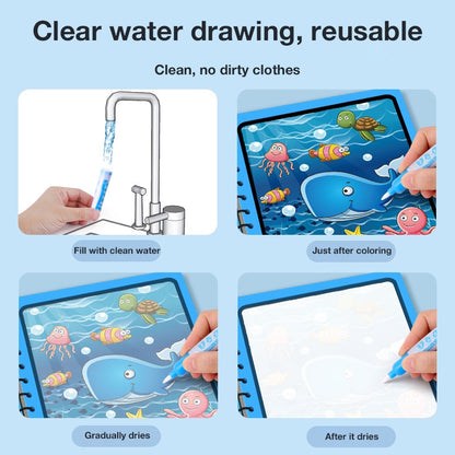 Children's Magic Educational Water Painting Book, Reusable Doodle Drawing Book with Clear Water
