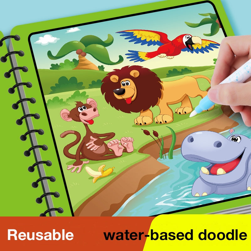 Children's Magic Educational Water Painting Book, Reusable Doodle Drawing Book with Clear Water