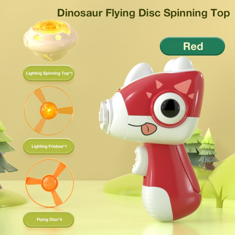 Children's Outdoor Glowing Dinosaur Flying Saucer Top, Launching Spinning LED Bamboo Helicopter Toy