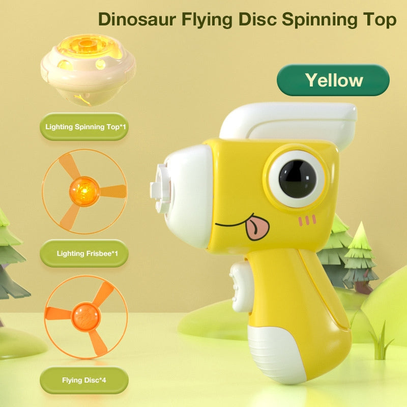 Children's Outdoor Glowing Dinosaur Flying Saucer Top, Launching Spinning LED Bamboo Helicopter Toy