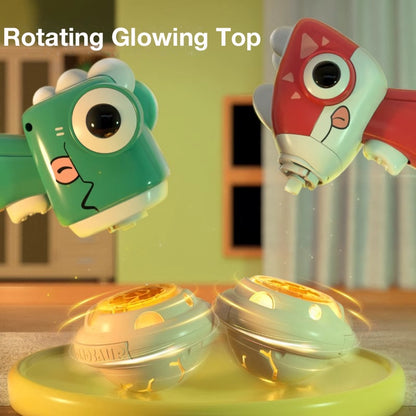 Children's Outdoor Glowing Dinosaur Flying Saucer Top, Launching Spinning LED Bamboo Helicopter Toy