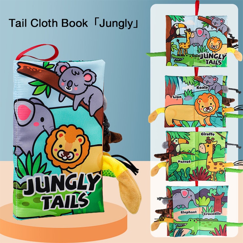 Baby Tail Cloth Book, Tear-Resistant Book with Crinkle Paper, Early Learning Toy