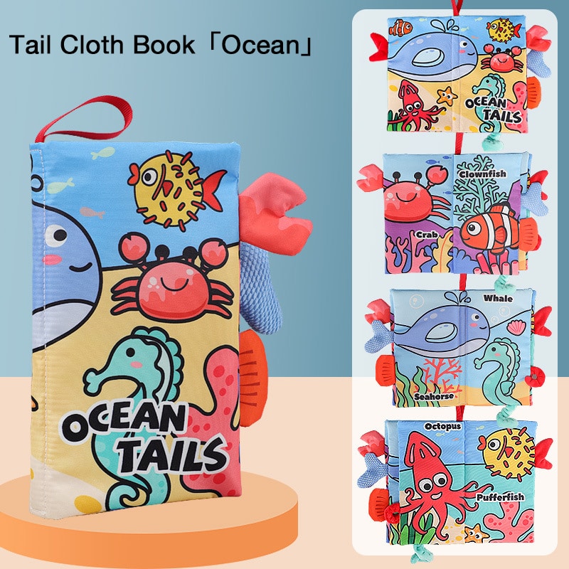 Baby Tail Cloth Book, Tear-Resistant Book with Crinkle Paper, Early Learning Toy