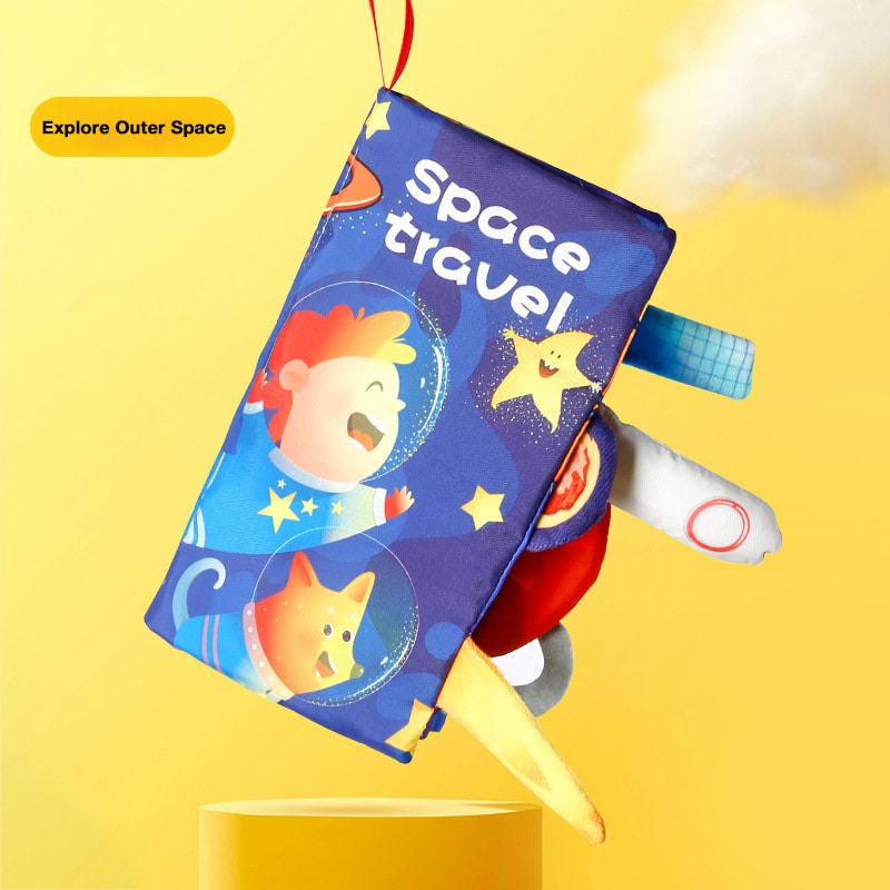 Baby Tail Cloth Book, Tear-Resistant Book with Crinkle Paper, Early Learning Toy