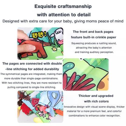 Baby Tail Cloth Book, Tear-Resistant Book with Crinkle Paper, Early Learning Toy