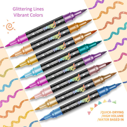 🎨Glitter Effect Brush Markers🥇✨: Create Sparkling Art Smoothly 🥳(🌈Smooth No Clog | No Bleed Through📝)
