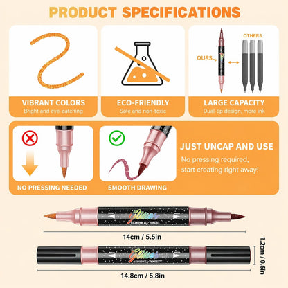 🎨Glitter Effect Brush Markers🥇✨: Create Sparkling Art Smoothly 🥳(🌈Smooth No Clog | No Bleed Through📝)