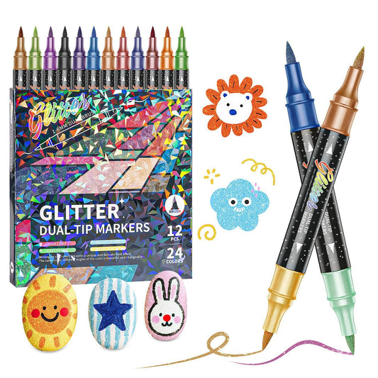 🎨Glitter Effect Brush Markers🥇✨: Create Sparkling Art Smoothly 🥳(🌈Smooth No Clog | No Bleed Through📝)