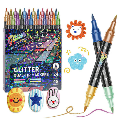 🎨Glitter Effect Brush Markers🥇✨: Create Sparkling Art Smoothly 🥳(🌈Smooth No Clog | No Bleed Through📝)