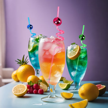 Shiny Disco Ball Reusable Straws, Decorative Party Supplies for Celebrations
