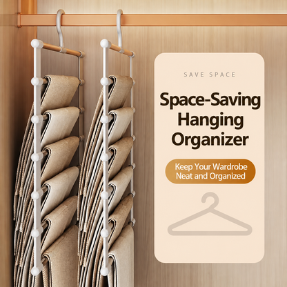 Foldable Multi-Tier Pants Hanger – Space-Saving Clothes Drying Rack & Storage Organizer