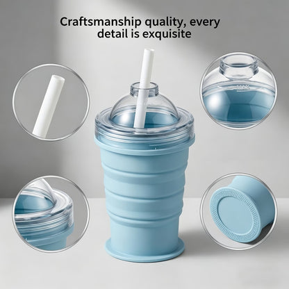 Portable Collapsible Ice Ball Cup with Straw, 300ml Food-Grade Cold Drink Tumbler for Travel, Camping, Gym & Office ❄️🥤✨