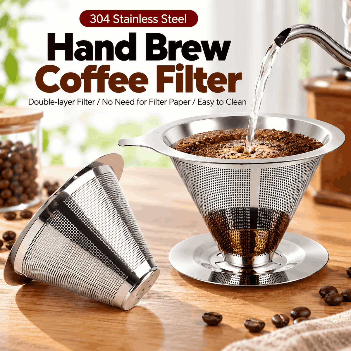 304 Stainless Steel Coffee Filter – Paper-Free & Reusable