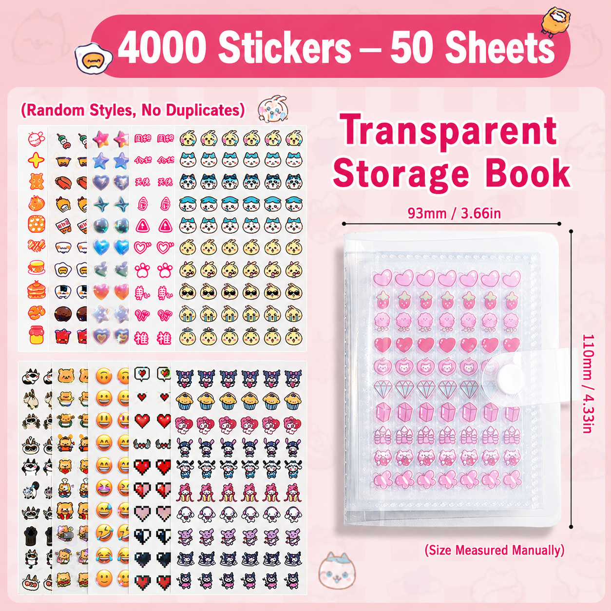 Kids Mini Cartoon Sticker Book – Cute Kawaii Stickers with Transparent Storage Album
