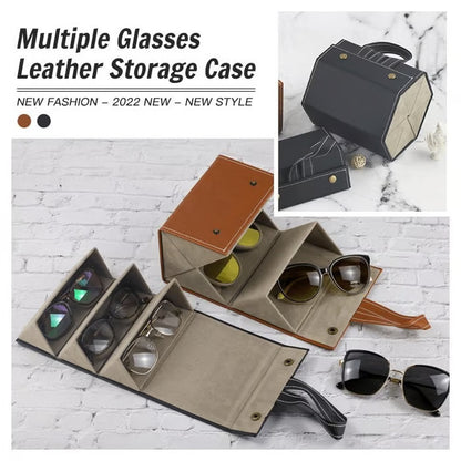 👓 Multiple Glasses Leather Storage Case – Holds Multiple Pairs, Scratch & Crush Proof