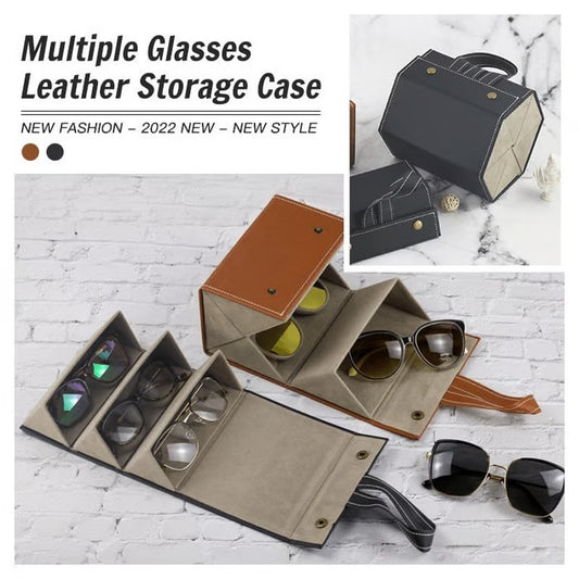 👓 Multiple Glasses Leather Storage Case – Holds Multiple Pairs, Scratch & Crush Proof