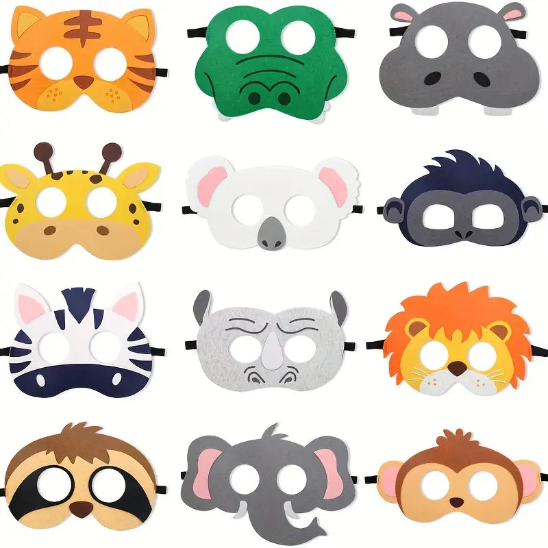 【12 Pcs】Cartoon animal felt masks