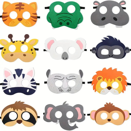 【12 Pcs】Cartoon animal felt masks