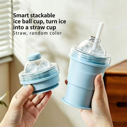 Portable Collapsible Ice Ball Cup with Straw, 300ml Food-Grade Cold Drink Tumbler for Travel, Camping, Gym & Office ❄️🥤✨