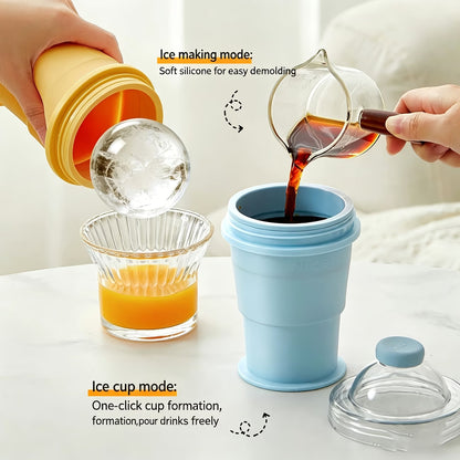 Portable Collapsible Ice Ball Cup with Straw, 300ml Food-Grade Cold Drink Tumbler for Travel, Camping, Gym & Office ❄️🥤✨