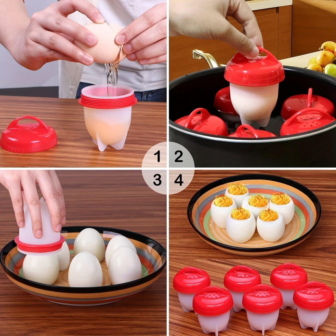Silicone Egg Boiler Cups – Easy No-Shell Peeling Egg Cooking Mold