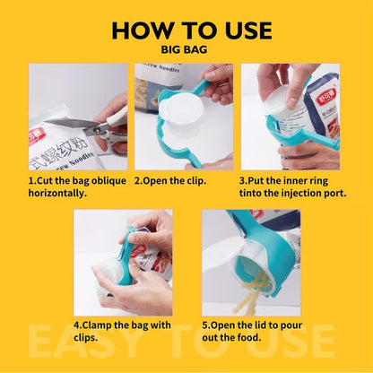 🔒Bag Clip with Pour Spout – Airtight Seal & Easy Pour, for Milk Powder, Drinks & Dry Goods