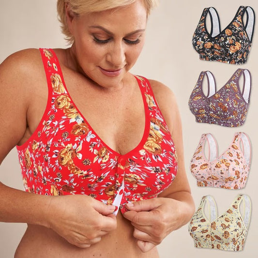 Front-Closure Printed Plus Size Wireless Bra for Women