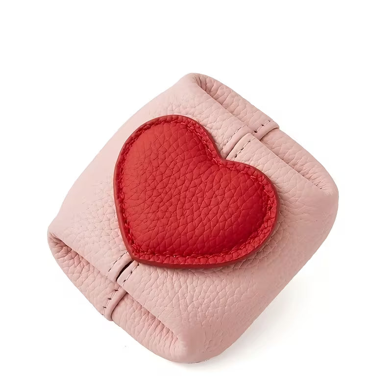 Genuine Leather Heart-Shaped Mini Storage Bag, Coin Purse