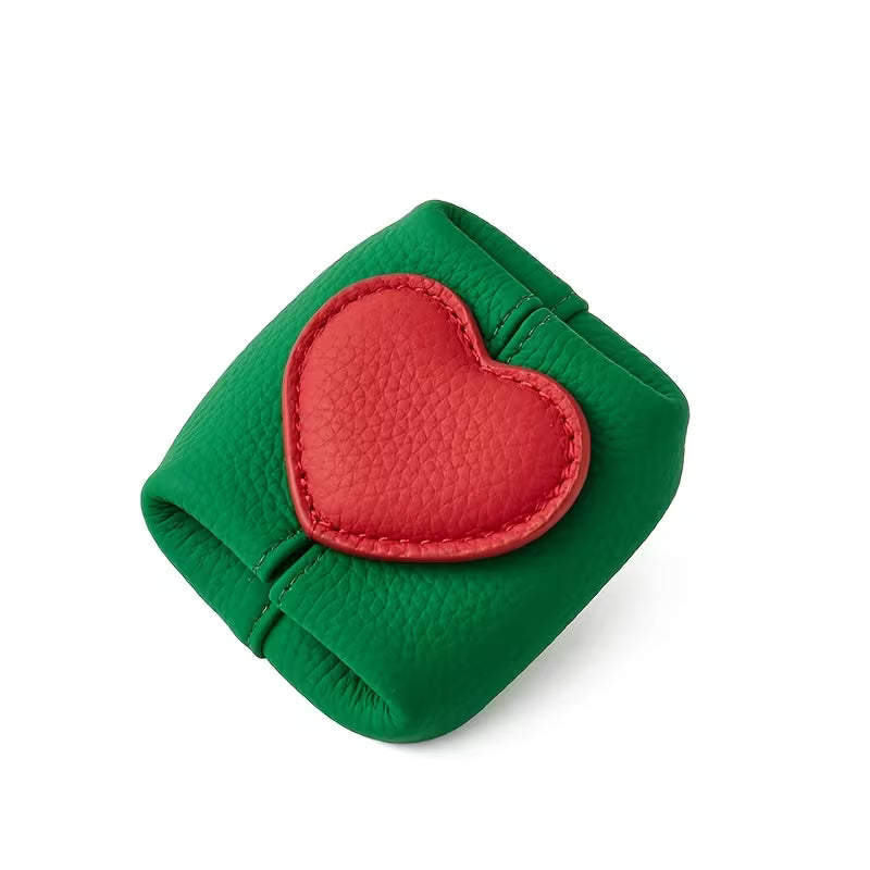 Genuine Leather Heart-Shaped Mini Storage Bag, Coin Purse