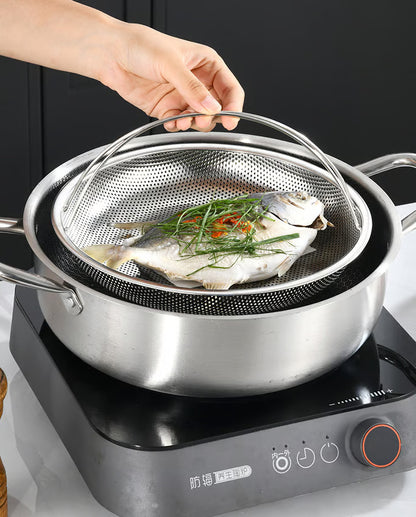 All-In-One Stainless Steel Steamer & Fry Basket – Portable with Handle & Feet, Steaming & Frying in One Basket