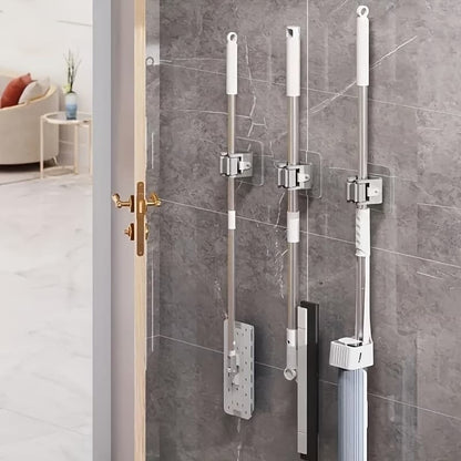 🧹 Strong Adhesive No-Drill Mop Holder Keep Your Home Clean, Organized & Clutter-Free!