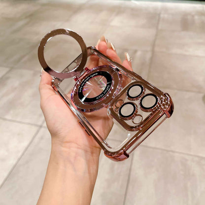Magnetic Phone Case with Kickstand for iPhone – Electroplated Hard Back & 4-Corner Airbag Protection