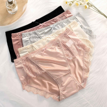 Women’s Ice Silk Seamless High Waist Lace Panties – Soft & Breathable