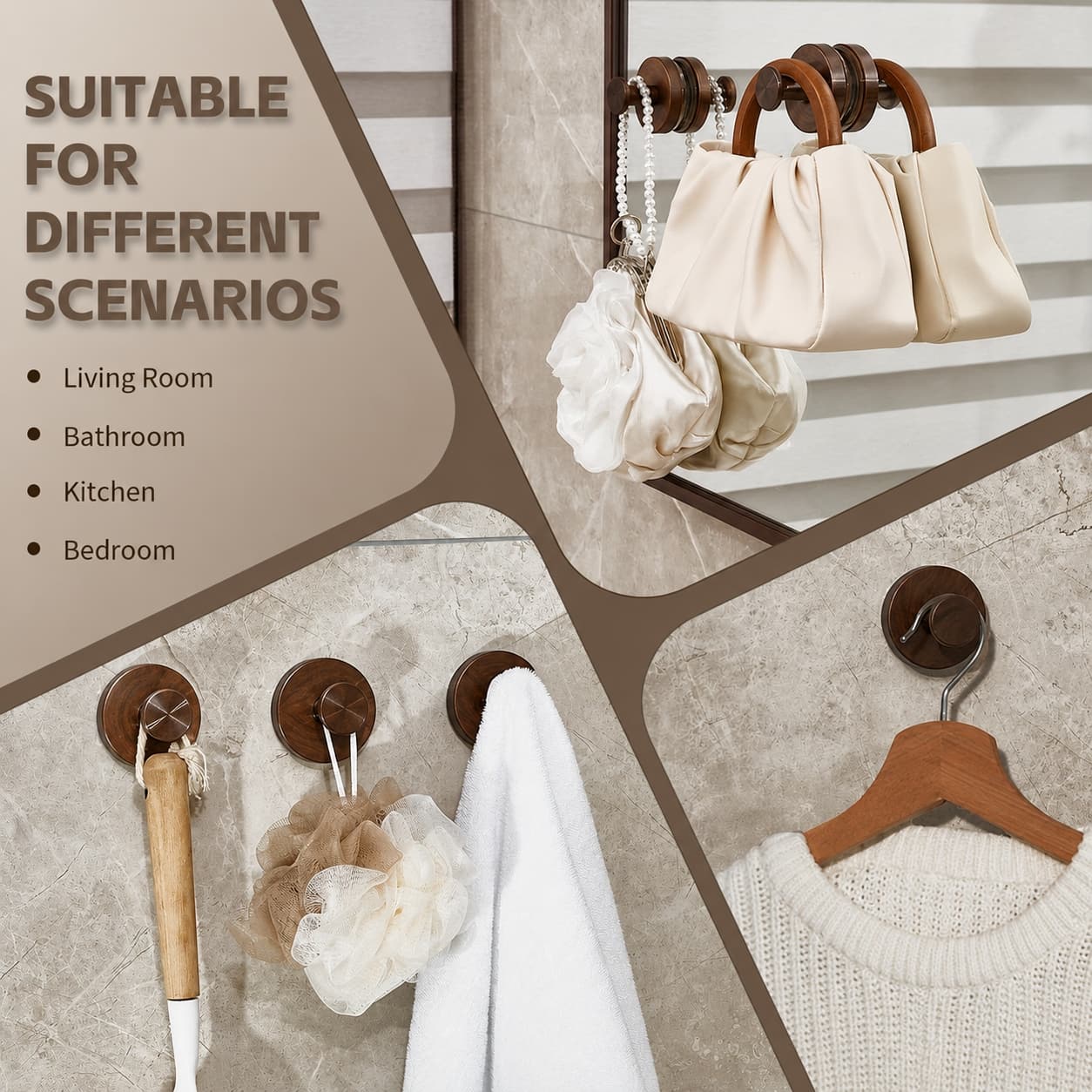 Wooden Suction Hook｜Easy Install, No Damage