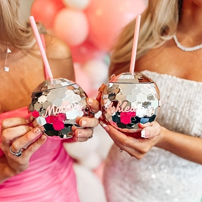 Glitter Mirror Ball Cup with Straw, 600ML Unique Party Drinkware