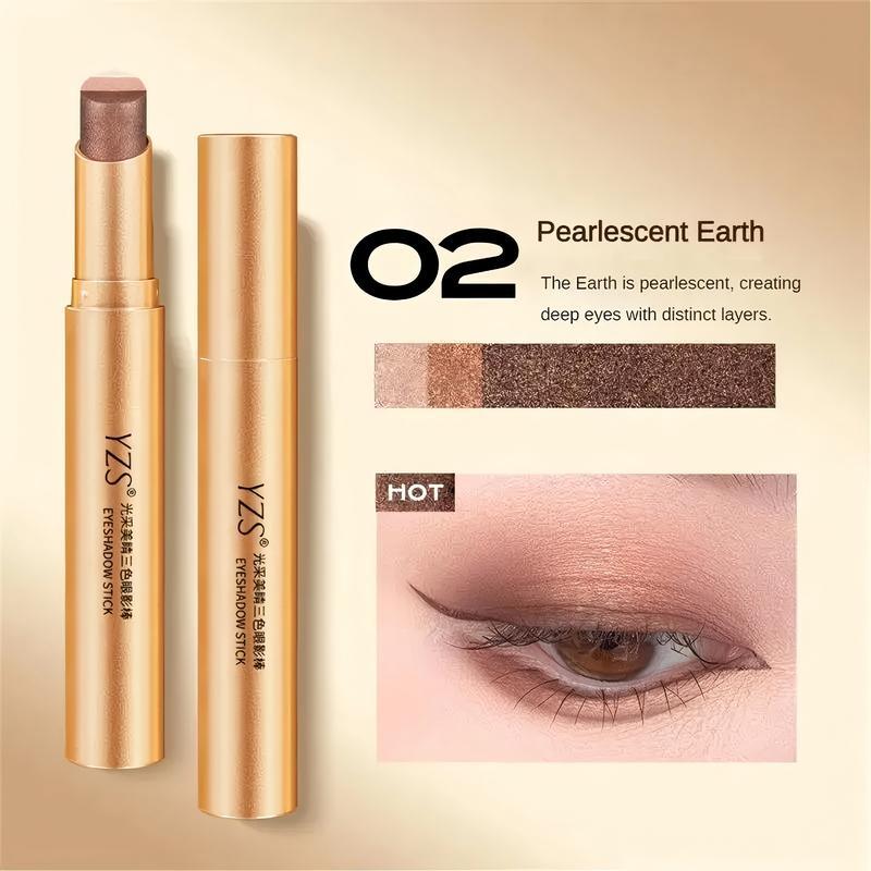 Three-Color Pearl Glitter Eyeshadow Stick, Color-Gradation Effect