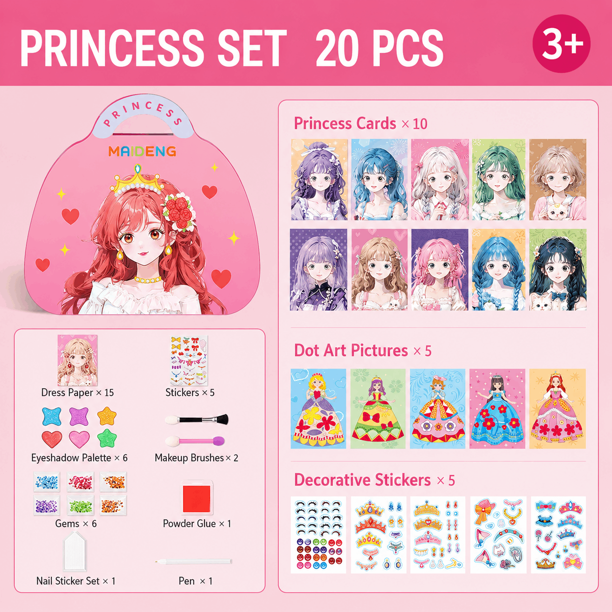 Fantasy 3-in-1 Princess Dress Up & Make Up Game Set