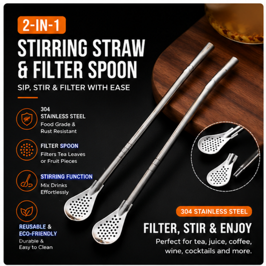 🥄304 Stainless Steel Straw Spoon – 2-in-1 Spoon & Straw for Coffee, Juice & Milk Tea